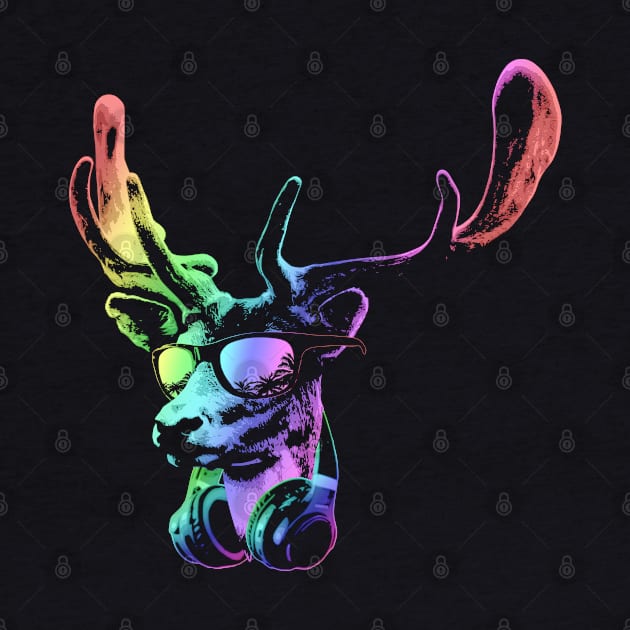 Deer DJ. Neon Cool and Funny Music Animal With Sunglasses And Headphones. by Nerd_art